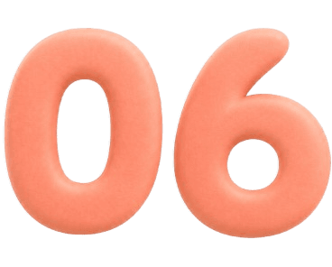 choix6 Illustration 3D du chiffre 06 en rose corail, représentant le numéro de contact de Mon Petit Personnel pour ses services à domicile.