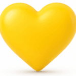 Illustration 3D d'un cœur jaune brillant symbolisant l'engagement et la bienveillance de Mon Petit Personnel dans ses services à domicile.