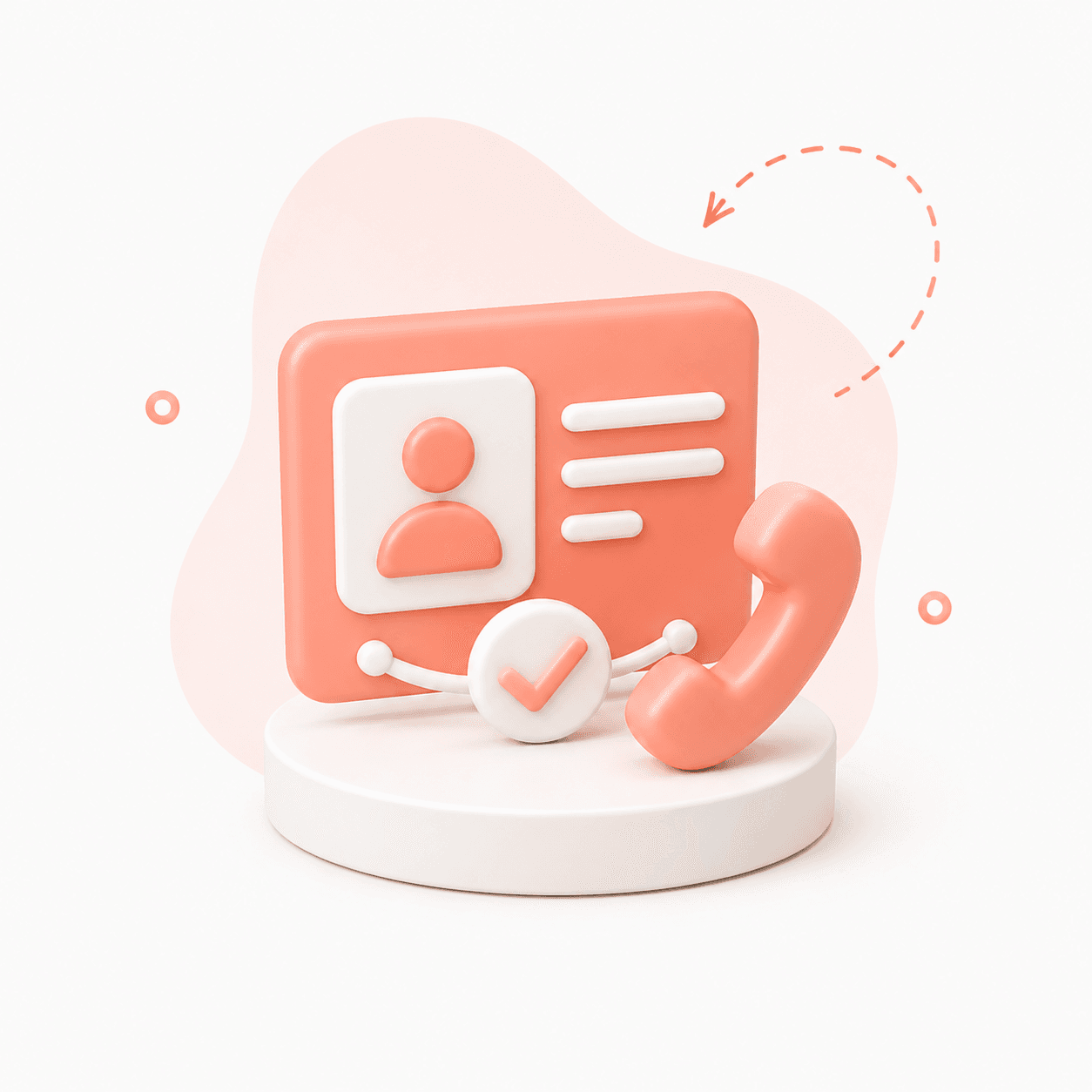 Illustration 3D montrant un profil utilisateur avec téléphone et checkmark, symbolisant la validation et la confiance pour les services à domicile.