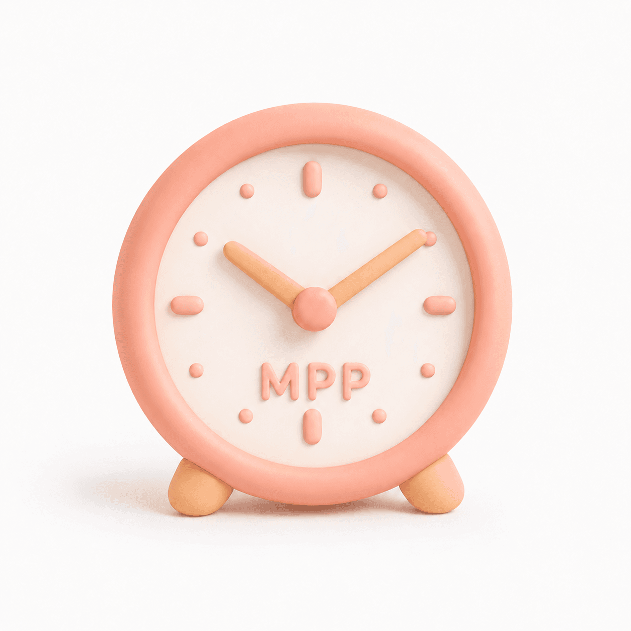 Nos horraires Illustration 3D d'un réveil rose et beige aux aiguilles dorées, symbolisant la ponctualité et la fiabilité des services à domicile Mon Petit Personnel.