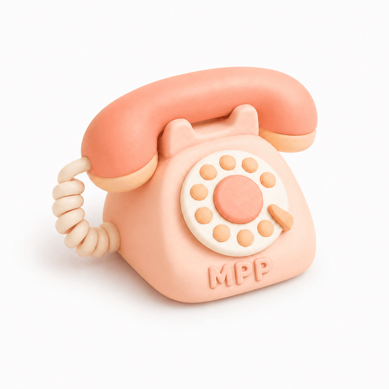 Notre téléphone Illustration 3D d'un téléphone vintage rose avec cadran rotatif, représentant le contact et la disponibilité de Mon Petit Personnel pour ses services à domicile.