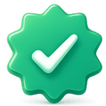 Illustration 3D : badge étoilé vert avec coche blanche, symbolisant la qualité et la fiabilité des services Mon Petit Personnel.
