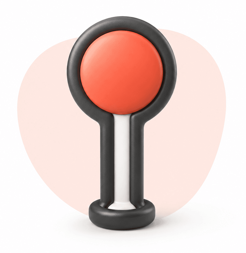 Sélection de services à la personne Illustration 3D d'une loupe avec poignée noire et verre rouge, symbolisant la recherche et la sélection de services à la personne de qualité.