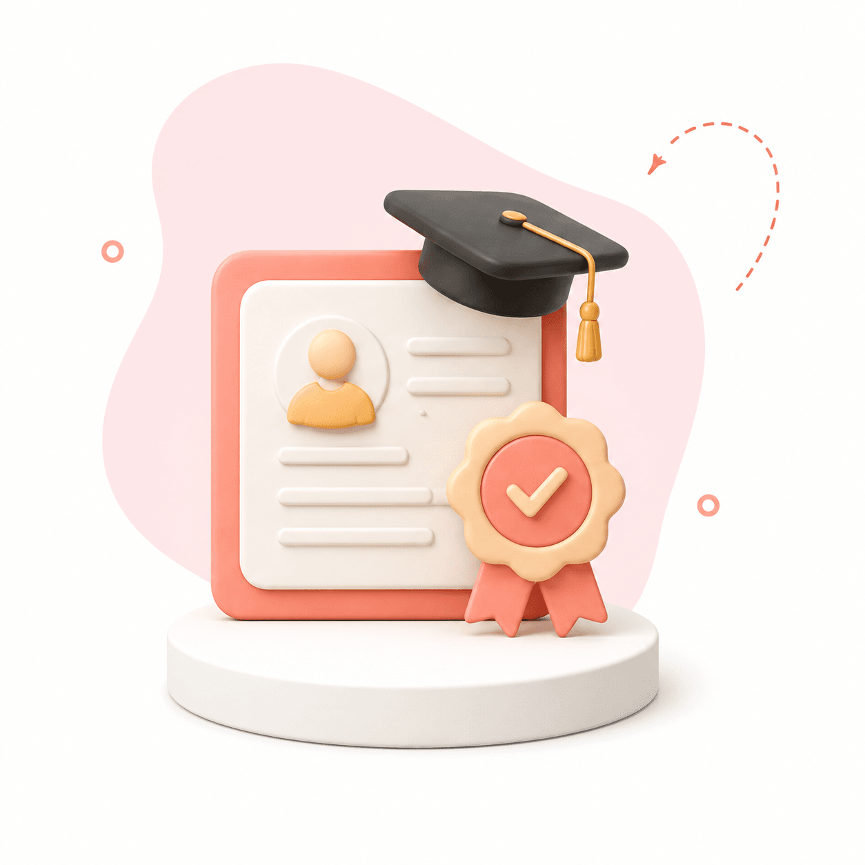 Illustration 3D d'un diplôme certifié avec mortier académique, représentant les services qualifiés de Mon Petit Personnel en aide à domicile et garde d'enfants.