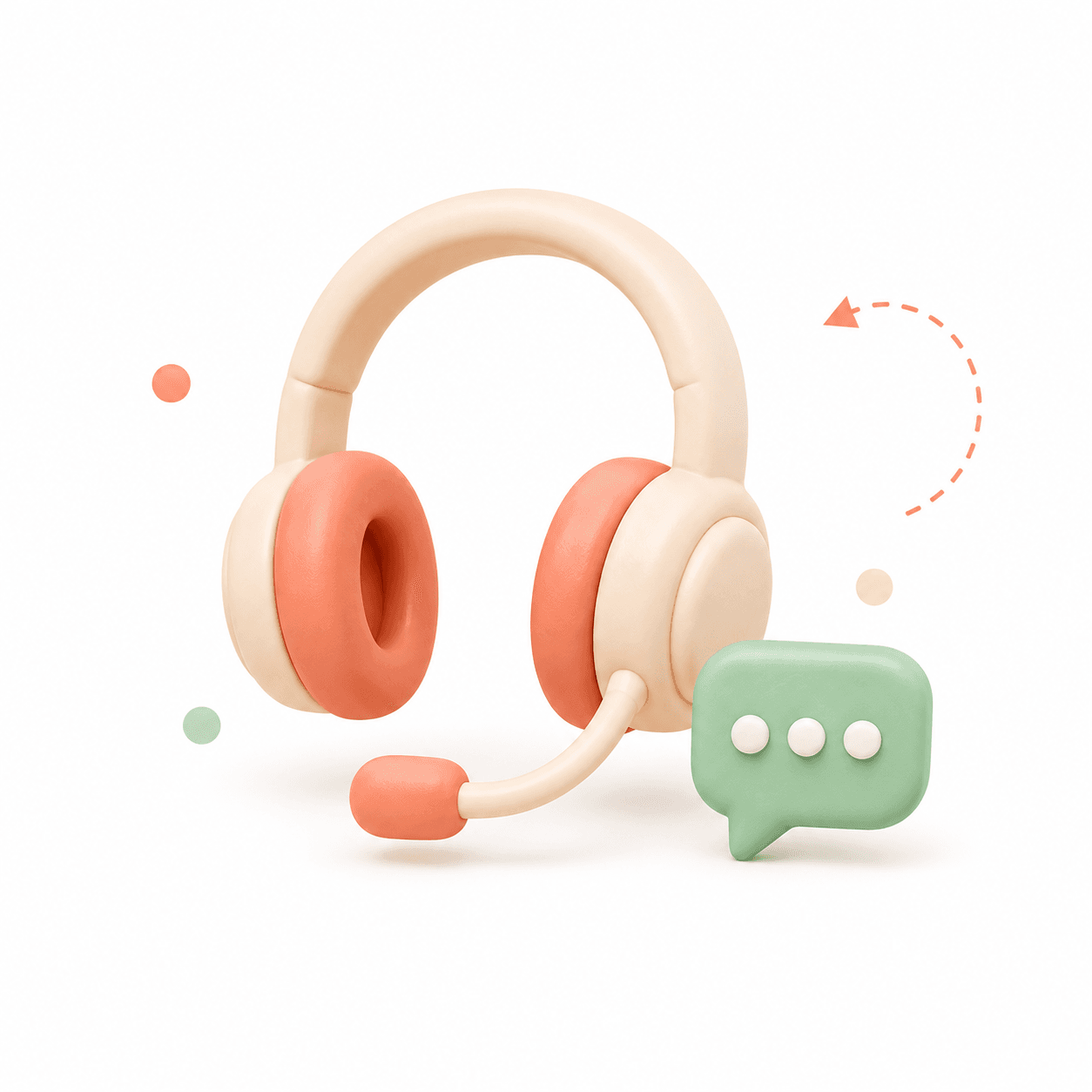 Support client et la communication de MPP Illustration 3D : casque audio avec microphone et bulle de chat verte, symbolisant le support client et la communication de Mon Petit Personnel.
